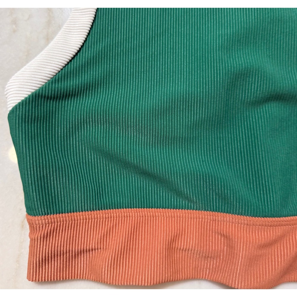 Beach Riot Sport Ribbed Crop Top Green Tan Colorblock Racerback Tank Small - Picture 3 of 7